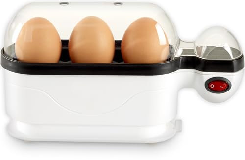 Trisa Eierkocher 3 Eier, Egg Boiler für Weich-, Mittel- & Hartgekochte Eier, Platzsparendes Design, Einfache Bedienung, Antihaftbeschichtung, Messbecher mit Eipick