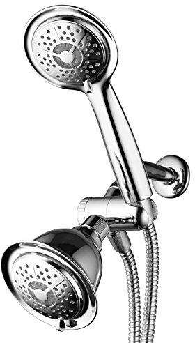 PowerSpa All-Chrome 7-Color LED Shower Head/Hand Held Shower High Pressure Twin Combo Showerhead System with Air Turbo Technology - Includes Premium Stainless Steel Hose and 3-way Water Diverter