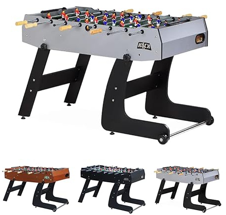 KICK Monarch 48 Folding Foosball Table (Gray) – Compact Indoor Gaming Table for Adults & Kids with 2 Balls, Semi-Solid Steel Rods, Slide Scorers, Rolling Wheels & Foldable Storage