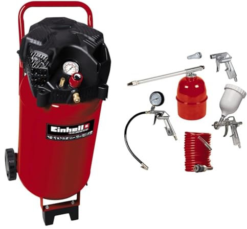 Einhell Compresseur TE-AC 270/50/10 (Puissance moteur 1800W, Capacité de la cuve : 50 L, Cuve garantie 10 ans contre la corrosion, Pied amortisseur de vibrations) + Kit 13 accessoires