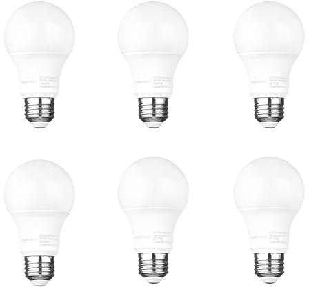 Amazon Basics LED Outdoor Light Bulb, A19 Dusk to Dawn Sensor, 60W Equivalent, 9W, Soft White 2700K, E26 Base, 10,000 Hours, , 6 Count (Pack of 1)