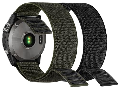 YOOSIDE 22 mm Loop nylonarmband för Fenix 6/Fenix 5/Fenix 7/EPIX 2, ultralätt snabbtorkande band, tvättbart klockarmband för Garmin Forerunner 955, Instinct 2 Solar (svart grön)