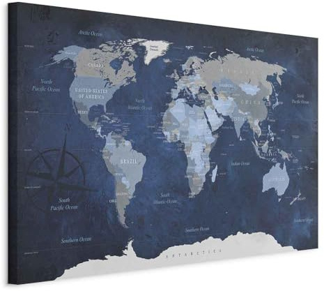 B&D XXL - Akustikbild Welt KArte Kontinente, Schallschutz, Wohnzimmer, Büro | Verbessert Raumakustik, reduziert Hall, ideal fürs Büro oder Wohnzimmer, hochwertige Verarbeitung, schnelle Montage, stilvoll