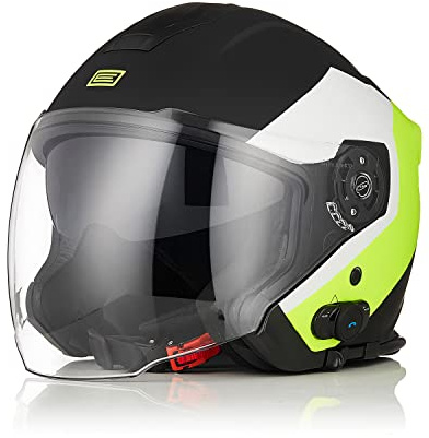 ORIGINE Casque Bluetooth Moto Jet Casque Scooter avec Double Visière Homologué ECE