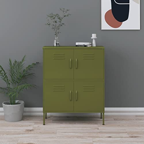 Aktenschränke Schrank Stahl Stahlblech Lagerschrank Aktenschrank Büroschrank Werkzeugschrank mit 4 Türen und 2 Höhenverstellbaren Regalfächern, Leichte Montage, 80x35x101,5 cm Olivgrün