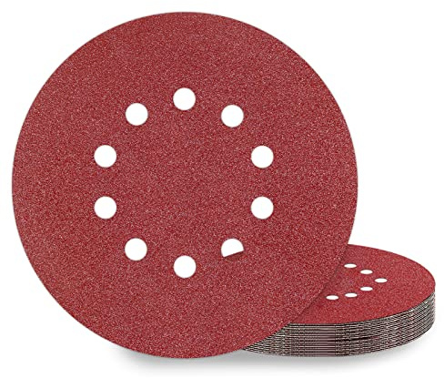 KONGMING 10 Pcs 225mm Sanding Discs Grit 60 9 inch Sanding Discs 10 Hole Hook and Loop for Drywall Sander