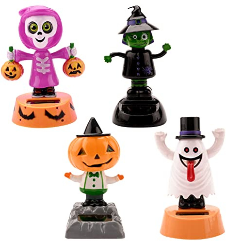 4Pcs Halloween Dancing Figures Solar Dancing Toys Halloween Ghost Solar Wobble Head Figures Car Dash Decoration Ornaments Halloween Swinging Animated Dolls for Halloween Car Window Desk Decoration