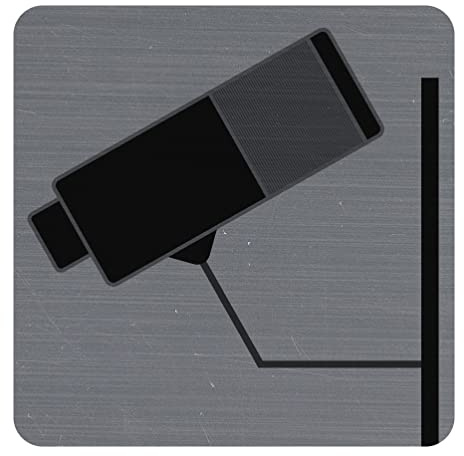 Exacompta - Ref. 67180E - 1 cartello adesivo per porta Telecamera di sorveglianza - Cartello murale stampato per segnaletica- Aspetto alluminio spazzolato - Dimensioni : 7,5 x 7,5 cm