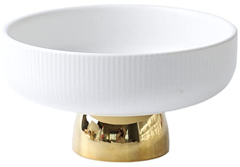 DarkSwan Ceramic Fruit Bowl, Round Gold Pedestal Bowl Modern Decorative Fruit Dish Dessert Display Fruit Tray for Kitchen Counter,6