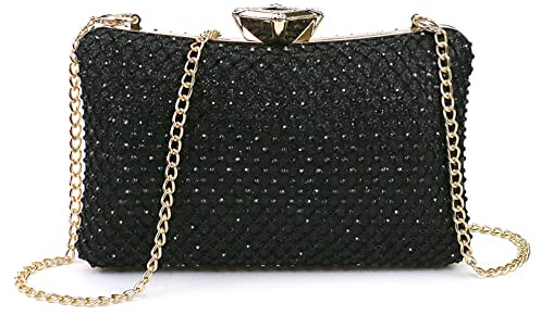 NICOLE & DORIS Damen Abendtasche Clutch Handtaschen Elegant Umhängetasche Kleine Kettentasche Glitzer Tasche für Hochzeit Party Freizeit Schwarz