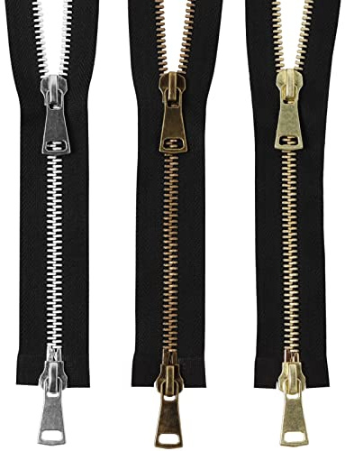 DOITEM 60 cm #8 Reißverschluss Metall Reißverschluß 2 Wege Teilbar Reissverschluss für Jacken Nähen Mäntel, 3Pcs (Bronze und Silber Gold)
