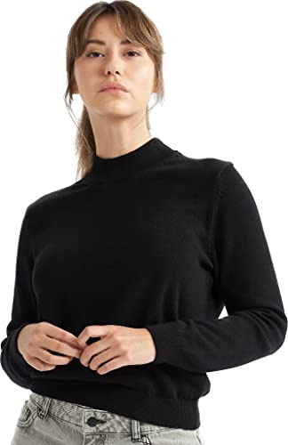 alsestudio Women`s Mock Neck Jumper 100% Cotton Premium Quality Soft Touch Long Sleeve Pullover Essential Style Knitted Roll Neck Sweaters for Women Black-Medium