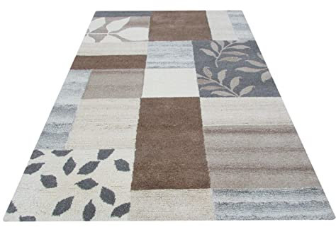 Teppich 100% Wolle Beige Compatible with Braun Grau 160X230 cm Orientteppich Handgetuftet T811