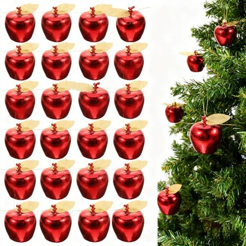 VICASKY 24PCS Christmas Apple Ornament, Simulation Apple Pendant Hanging Decorations Shatterproof Xmas Baubles for Winter Holiday Xmas Party Home Wedding