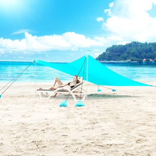 Strand Sonnensegel Outdoor für Sonnenschutz, Tragbares Strandzelt mit 2 Stangen UV Schutz UPF50+, Strand Zelte mit Strandtaschen für Camping 300X300cm