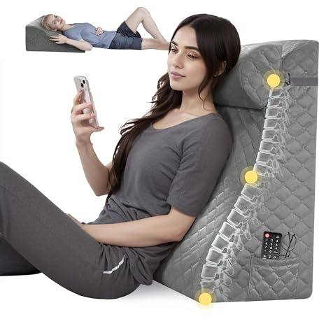 Daneey Lesekissen zum Sitzen im Bett, Rückenkissen für Erwachsene, Rückenstützkissen für Bett mit verstellbarer Rolle, Schaumstoff-Keilkissen für Nacken, Lendenwirbelsäule, Rücken, Grau, 50,8 x 30,5 x