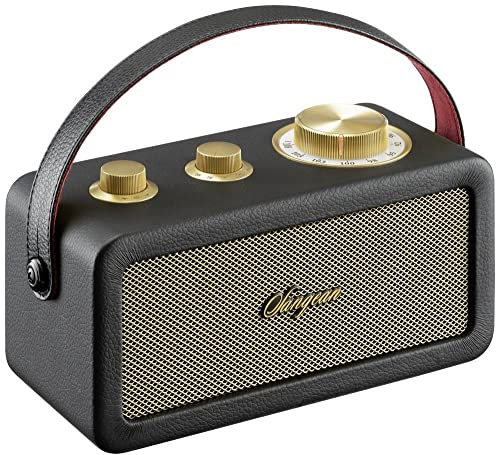 Sangean RA-101 Black Gold. Diseño Retro de Madera y Piel sintética. Bluetooth 5.0. Autonomía 19 Horas con una Carga Completa. AUX-in para Fuentes de Audio externas.