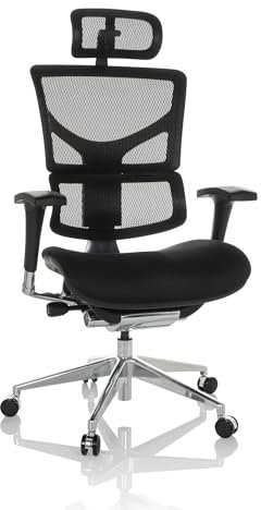hjh OFFICE Profi Bürostuhl Ergo-U2 FM Stoff Drehstuhl ergonomisch, Flexible Lendenwirbelstütze, Rückenlehne höhenverstellbar, Netzrücken Schwarz 651100