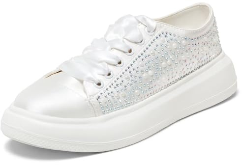 Emily Bridal 115-13 bröllopssneakers för kvinnor, satinskor, bling, strass, sneakers, Elfenben, 37.5 EU