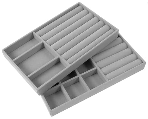 Zerodeko Plateau à Bagues pour Bijoux en Flocage et Pp, Organisateur de Perles Compartiments Multiples, 2pcs pour Rangement Bijoux en Boutique ou Tiroir