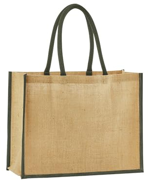 Westford Mill - Natural starched jute classic shopper - Natural/Olive Green - One size