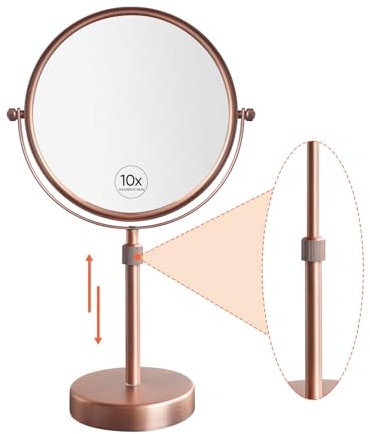 Nicesail Tischspiegel, 1 x 10-fache Vergrößerung, doppelseitig, Make-up-Spiegel für Schreibtisch, 360 Grad drehbar, 20,3 cm, mattes Roségold