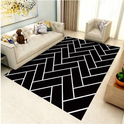 RUGMRZ Flickenteppich Waschbar Outdoor-Teppich Schwarzes und weißes geometrisches Muster quadratische Dekoration Wohnzimmer Zubehör verschleißfest und langlebig Kinderteppich Waschbar 180X280CM