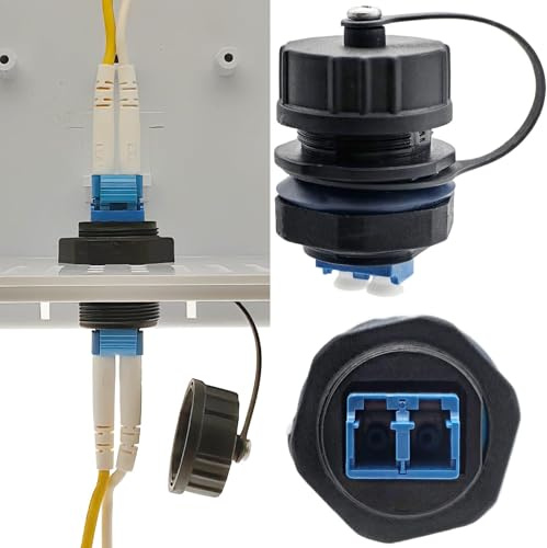 CTRICALVER LC Waterproof Fiber Optical Connector, LC Female to female Duplex Fiber Optic Cable Couplers (1 Pcs), Panel mount IP68 Waterproof Connector with waterproof/dustproof cover
