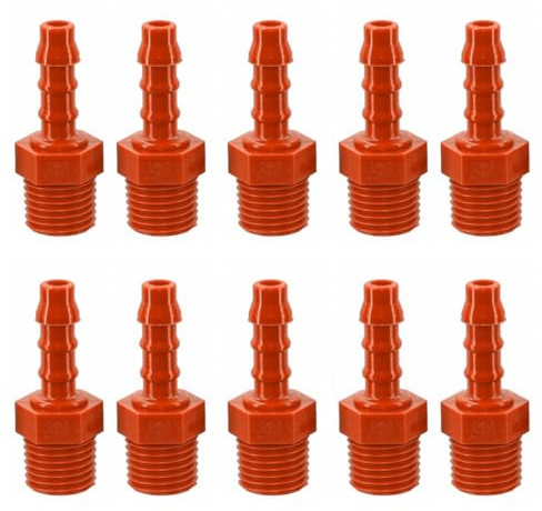 Schlauchverschraubung aus Nylon Außengewinde 1/4 BSPT Ø 6 mm, Packung mit 10 Stück, rot - AWSPLASTIC 1406PAR