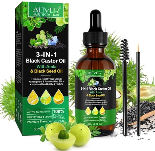 P-Beauty 3in1 Haaröl, mit Rizinusöl, Amla & Schwarzkümmelöl 60ml - stärkt das Haar, für Haarwachstum, Feuchtigkeitspflege Haut & Haare - Öl gegen Haarausfall & Spliss - Haarpflege, Kopfhautpflege