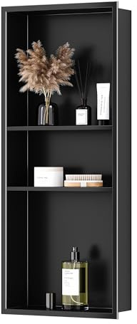 Qeke Niche Douche, Étagère Encastrée Antirouille, 3 Niveaux, 75 CM, Noir | Acier Inox 304, Étanche, Facile à Nettoyer, Drainage Efficace, Plusieurs Tailles, Grande Capacité, Rangement SDB