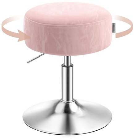 VASAGLE Tabouret de Maquillage, Réglable en Hauteur, Pivotant à 360 Degrés, en PU, Coussin Épais, Tabouret de Coiffeuse, pour Chambre, Cuisine, Salle à Manger, Moderne, Rose Bonbon LJB120S01