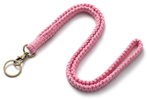 Schlüsselanhänger Schlüsselband Baumwollschnur Lanyard Blau | Makramee-Stil mit Schlüsselring, Länge: 47 cm. Ideal zum Befestigen von Ausweishalter Schlüssel und Kleinen Zubehör