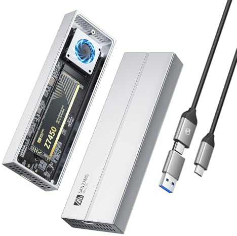 SAN ZANG MASTER USB 4 M2 Enclosure 40Gbps NVMe Enclosure | Aktiv gekühltes NVMe Gehäuse mit Lüfter (Kein SATA) USB4/Thunderbolt 4 Nur für m2 ssd gehäuse Für Mac/PC, Alu,Silber Ohne SSD