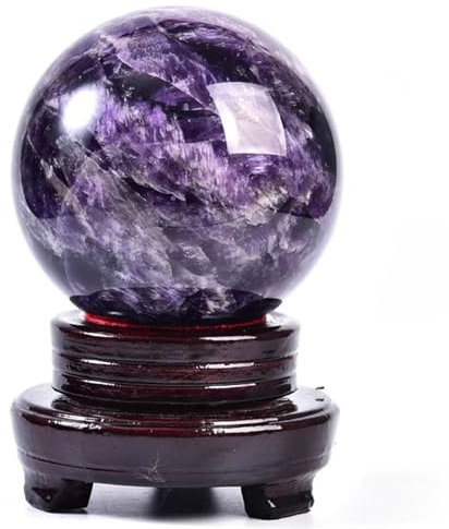DECORN Amatista Grande Bola de Cristal de Cuarzo púrpura Profundo Sphere de Piedras Preciosas de curación Natural con Soporte de Madera Decoración del hogar de meditación de adivinación,10cm