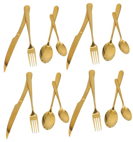 UKCOCO 4 Juegos De Y Tenedores Dorados Cucharas Cubiertos Vintage Para Servir Ensaladas De Acero Inoxidable
