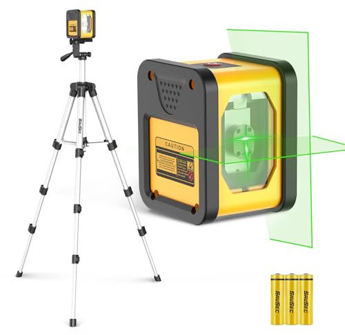 SAVSEC Laser Level with Tripod, 165ft Pulse Mode, Self-Leveling Cross Line Lazer Leveler, 8h Standby Green Beam Laser Levels with 2 Lines Horizontal/Vertical, IP54, 3 x AAA Batteries