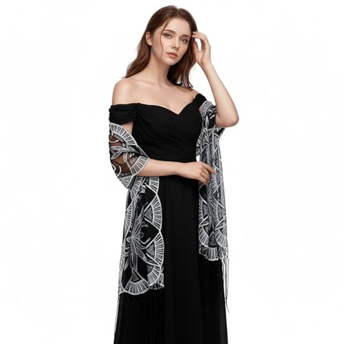 Vxcvzv Stola Für Abendkleid Pailletten Stickerei Lang Mit Fransen 20er Jahre Vintage Festliche Abendparty Damen