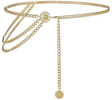 ZORVYN 1 pieza cinturon dorado Cinturón de cintura multicapa para mujer, accesorios pirata mujer, cadena de cintura para vestidos vaqueros, cadena de vientre dorada,ajustable