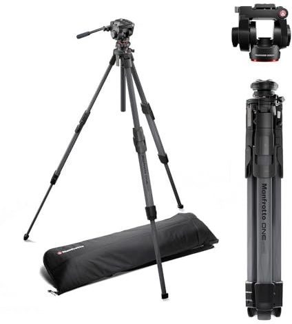 Manfrotto 500X Fluid Videokopf mit ONE Hybrid Carbon Stativ – Foto & Video Stativ Kit, 5kg Traglast, Nivelliersäule, 90° Horizontale Säule, Schnellwechsel-System, für DSLR & spiegellose Kameras