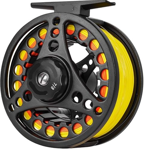 Fliegenfischrolle,Angelrolle Fliegenfischrolle 3/4,5/6,7/8WT Fliegenrollen-Kombirolle Große Laube Aluminiumlegierungskörper for Forelle Barsch Karpfen Hecht Panfish(7-8wt Combo Yellow)