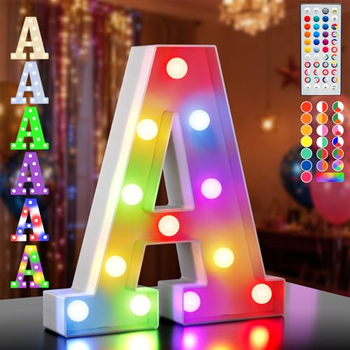 Ledido 35 Color Changing Light Up Letter A for Birthday Decoration | LED Light Up Marquee Letters for Birthday, LED Letter Lights for Wedding Anniversary Grad Home Bar Bedroom Party Decor
