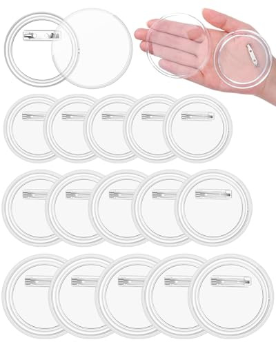 HUVZOR 15 Stück Buttons Selber Machen ohne Buttonmaschine,Transparente Ansteckbuttons Set DIY Transparente Buttons mit Sicherheitsnadel Anstecknadeln für Kinder Foto Kleidung Schule（25mm+37mm+44mm）