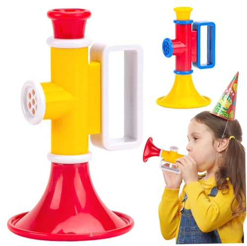 2-teiliges Trompetenspielzeug, ABS-Kunststoff-Trompete für Kinder, Klanglehrmittel, tragbares 5x3-Instrument mit 2 Soundeffekten, pädagogische Musikinstrumente für Jungen und Mädchen