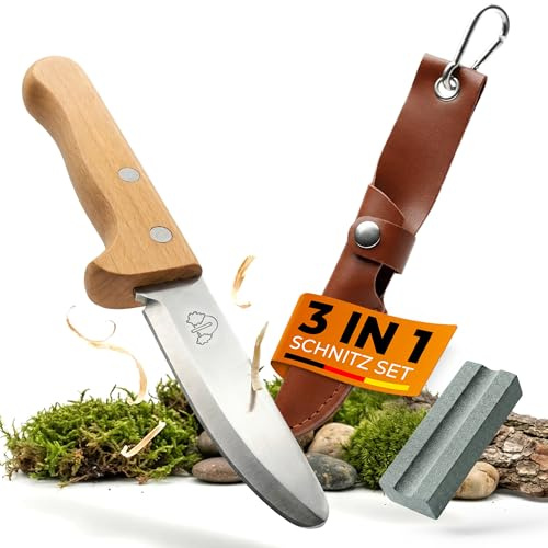 WurzelHeld - Kinder Taschenmesser & Schnitzmesser ab 6 Jahren – Sicheres Kindermesser mit extrahohem Fingerschutz, abgerundeter Spitze, 2mm Edelstahlklinge, Echtholzgriff – für Jungen & Mädchen