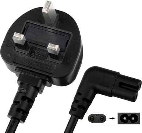 3M Figure 8 Power Cable for Samsumg TV, UK Plug to 2 Pin 90 Degree Right Angle IEC C7 Power Lead Compatible with PS5, PS4, Xbox Series X/S, Xbox One, Samsung LG Sony Panasonic TV (Black)
