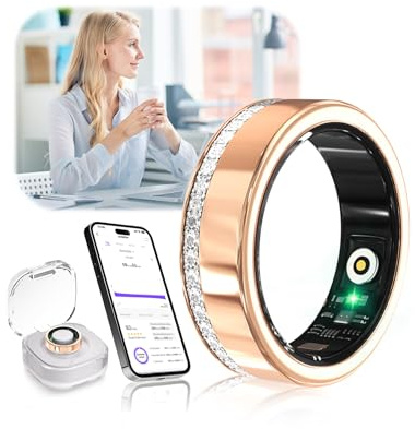 XSWCCJJ 10. Gen Diamant Smart Ring und Kabelloses Ladeetui【Branchennummer 1 – 0 Messfehler】 2025 Fitness Tracker zur Schlafüberwachung, Tragbarer SpO2-Smartring für Android und iOS, Gold 8#