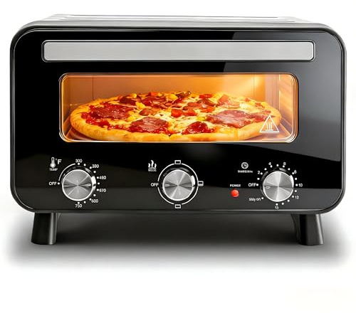 OLIXIS Pizza Oven Indoor, 1600W Electric Pizza Oven Fast Heating, 4 Modes Pizza Maker for 12 Inches, with Pizza Stone & Spatula, Upper-Bottom Independent Heating Temperature Control