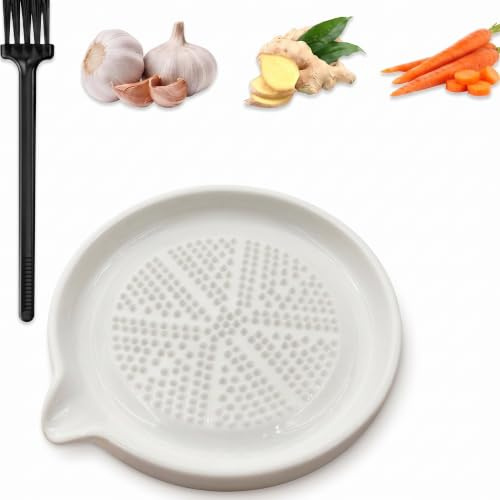 QLK Râpe à Gingembre Céramique, Gratte Ail, Assiette à Râper en Céramique | Avec Brosse, Râpe Cuisine Manuelle Pour Gingembre, Ail, Parmesan, Légumes Et Préparation Culinaire