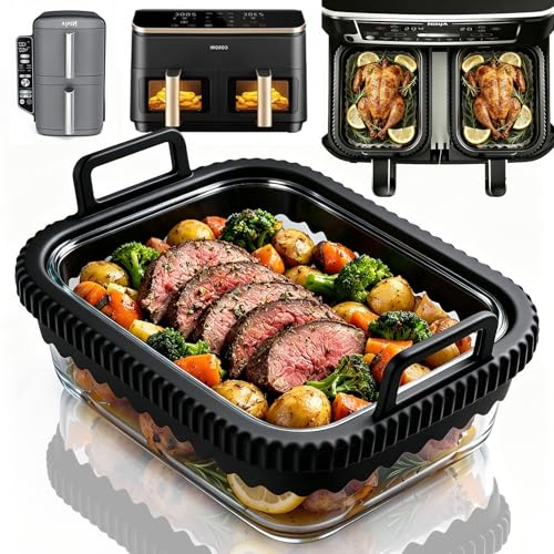 Recipientes Moldes Cristal Air Fryer Accesorios para Ninja AF400EU AF451EU AF500EU Con Mango de Silicona, Complementos Freidora Utensilios de Aire Bandeja, Resistente al Calor, Apto para Lavavajillas